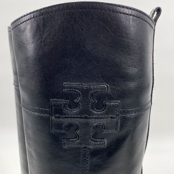 Tory Burch Leather Knee High Logo Riding Boots Black Size 6‎ - Picture 3 of 16